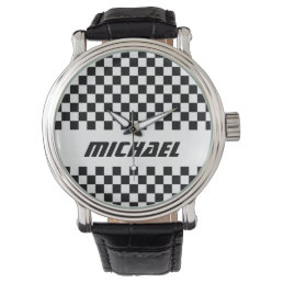 Cool Racing Black and White Checker Flag Name Watch