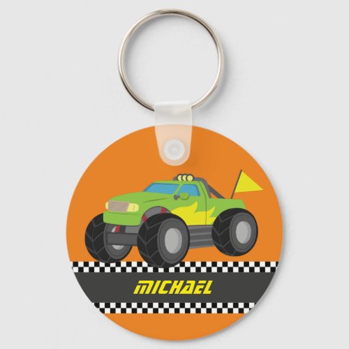 Cool Racing Green Monster Truck for Racer Boys Keychain