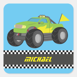 Cool Racing Green Monster Truck for Racer Boys Square Sticker