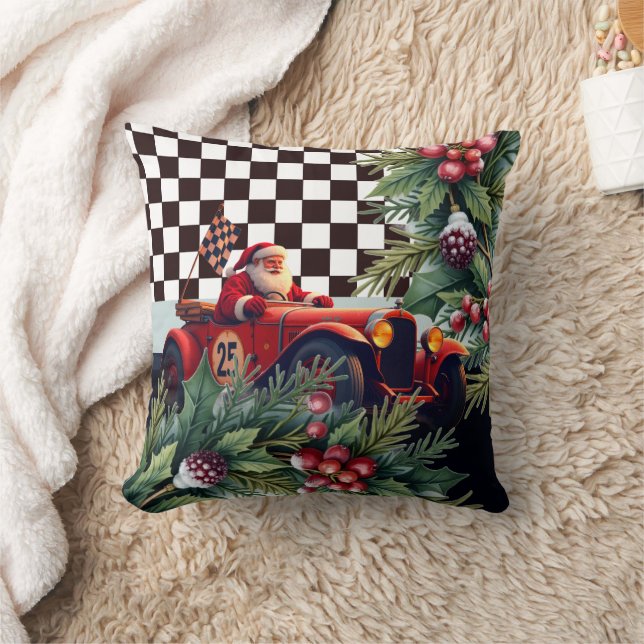 Cool Racing Santa Throw Pillow (Blanket)