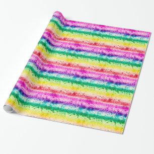 Cool Rainbow Art Paint Splatter Birthday Party Wrapping Paper