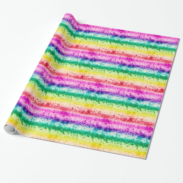 Cool Rainbow Art Paint Splatter Birthday Party Wrapping Paper (Unrolled)