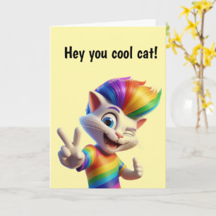 Cool Rainbow Cat Birthday Card
