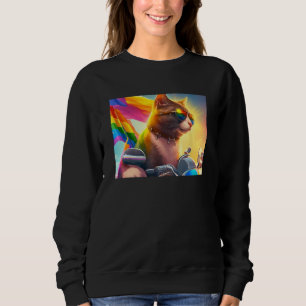 Cool Rainbow Cat LGBT Sunglasses Bisexual Funny Ki Sweatshirt