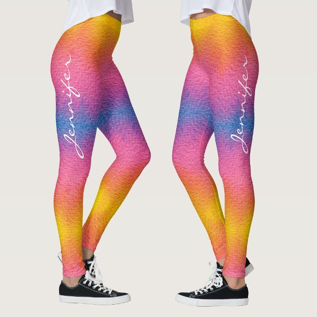 Trendy Rainbow Gradient  Name Watercolor Leggings (Creator Uploaded)