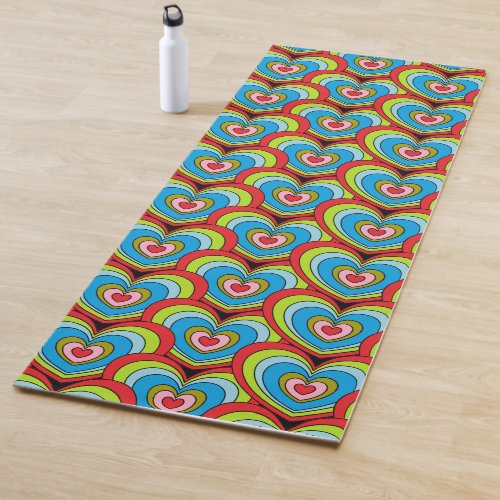 Cool Rainbow Hearts Pattern Colorful Yoga Mat