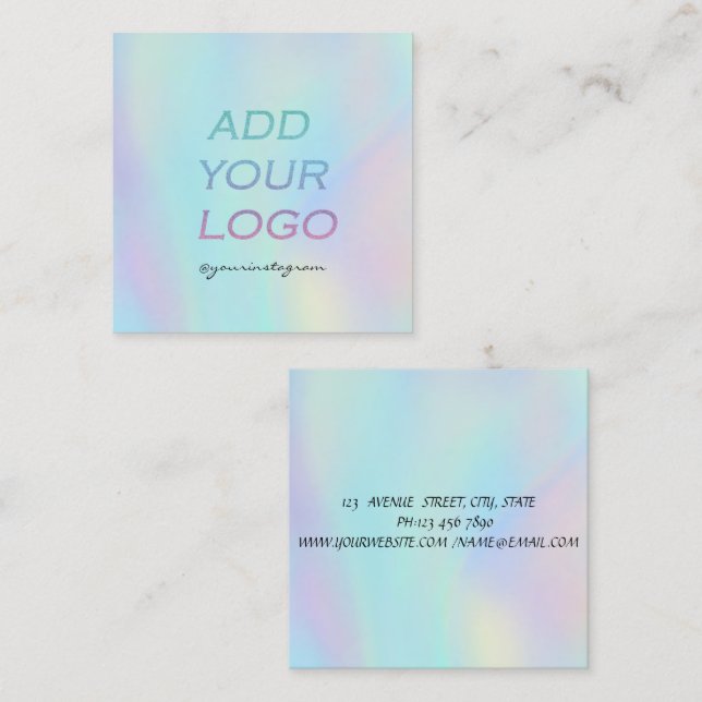 Cool Rainbow Holographic Add Your Logo  Square Business Card (Front/Back)