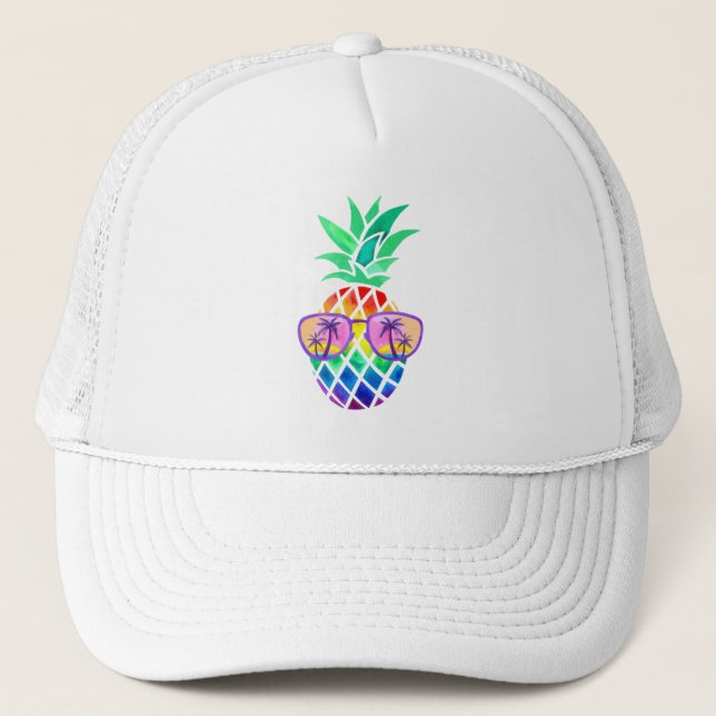 Cool Rainbow Pineapple Trucker Hat (Front)