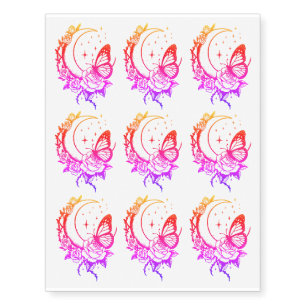 Cool Rainbow Roses Crescent Moon & Butterfly Temporary Tattoos