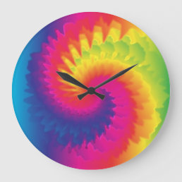 Cool Rainbow Tie Dye Large Clock
