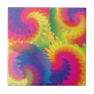 Cool Rainbow Tie Dye Pattern Ceramic Tile