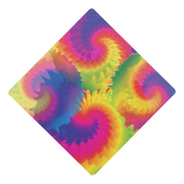 Cool Rainbow Tie Dye Pattern Graduation Cap Topper (Front)