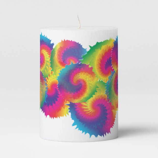 Cool Rainbow Tie Dye Pattern Pillar Candle (Front)