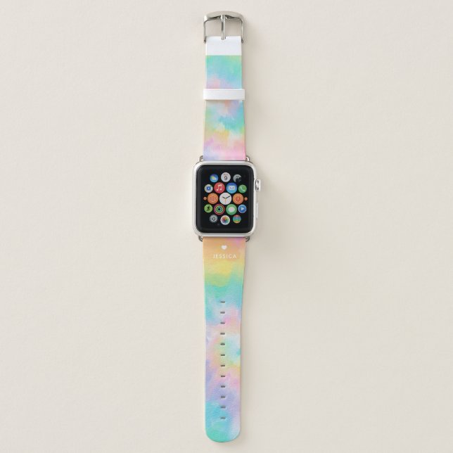 Cool Rainbow Tie Dye Personalized Apple Watch Band (Front)