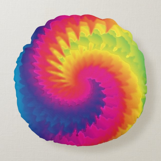 Cool Rainbow Tie Dye Round Pillow (Front)