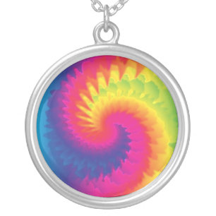 Cool Rainbow Tie Dye Silver Plated Necklace