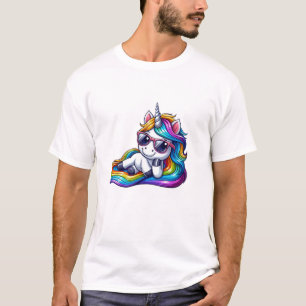 Cool Rainbow Unicorn with Sunglasses Relaxing Long T-Shirt