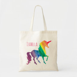 Cool Rainbow Watercolor Unicorn Pretty Kids Fun Tote Bag