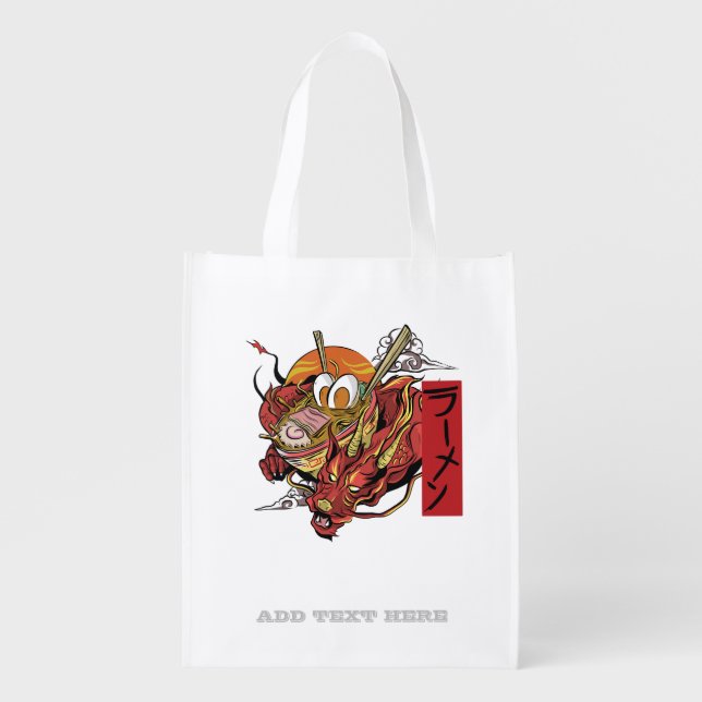 Cool RAMEN DRAGON Japanese Graphics Anime Manga Grocery Bag (Front)