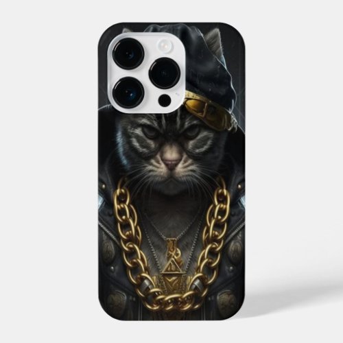 COOL RAPPER CAT WITH GOLDEN NECKLACE iPhone 14 PRO CASE