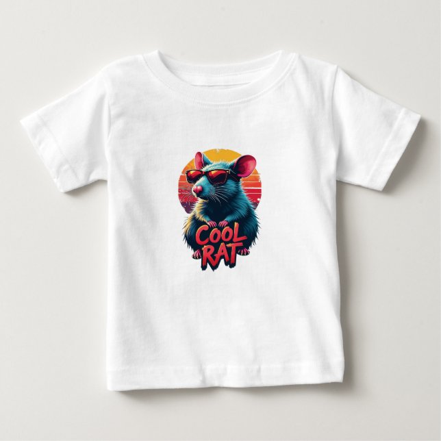 Cool Rat with Sunglasses Retro Sunset Design Baby T-Shirt (Front)