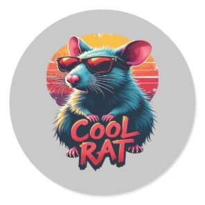 Cool Rat with Sunglasses Retro Sunset Design Classic Round Sticker
