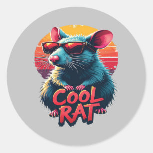 Cool Rat with Sunglasses Retro Sunset Design Classic Round Sticker