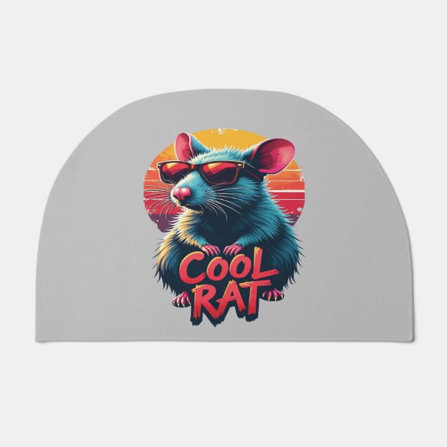 Cool Rat with Sunglasses Retro Sunset Design Doormat (Front)