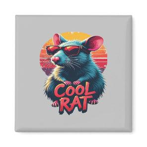 Cool Rat with Sunglasses Retro Sunset Design Magnet