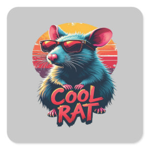 Cool Rat with Sunglasses Retro Sunset Design Square Sticker