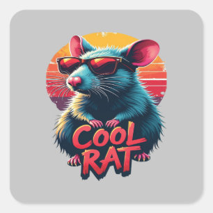 Cool Rat with Sunglasses Retro Sunset Design Square Sticker