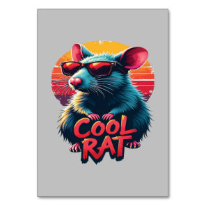 Cool Rat with Sunglasses Retro Sunset Design Table Number