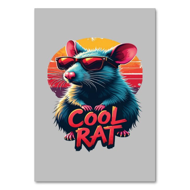 Cool Rat with Sunglasses Retro Sunset Design Table Number (Front)