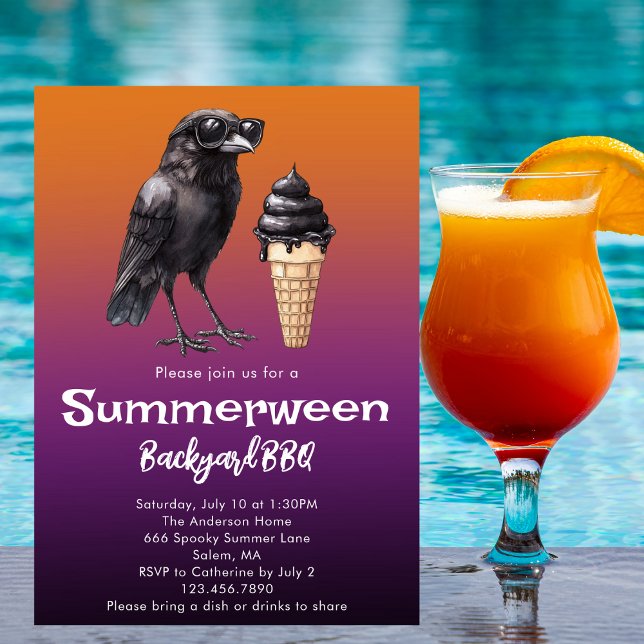Cool Raven Black Ice Cream Summerween Summer Party Invitation (Creator Uploaded)