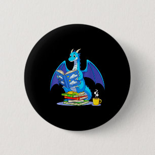 Cool Reading Books Dragon Book Lover Bookworm Men Button
