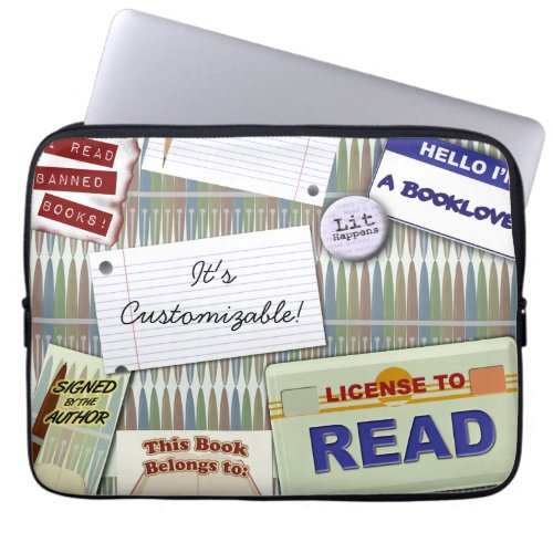 Cool Reading Collage Bookworm Design Laptop Sleeve