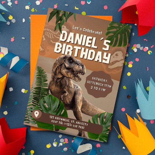 Cool Realistic Dinosaur Birthday Invitation