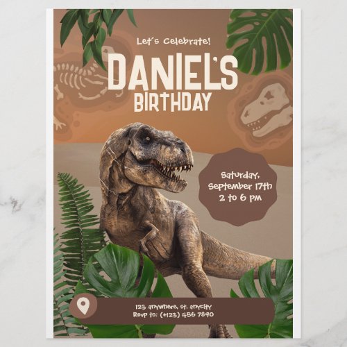 Cool Realistic Dinosaur Birthday Invitation Flyer