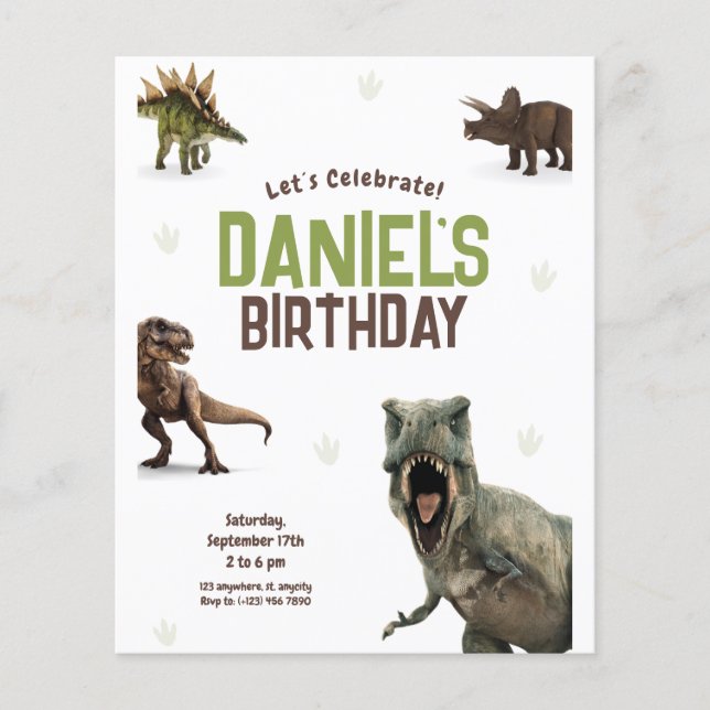 Cool Realistic Dinosaur Birthday party  Flyer (Front)