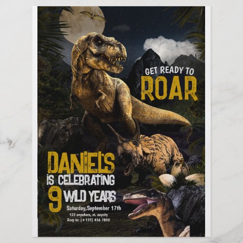 Cool Realistic Dinosaur Birthday Wild Invitation Flyer