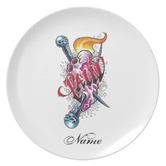 Cool Realistic Heart with Silver Slivers tattoo Melamine Plate