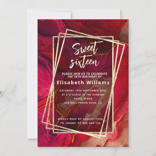 Cool red Abstract watercolor ink geometrical Invitation