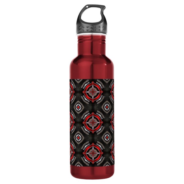 Cool Red and Black Geometric Pattern Stainless Steel Water Bottle (Front)