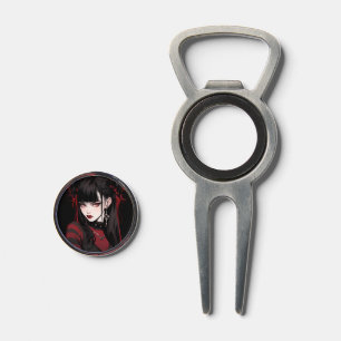 Cool Red and Black Goth Aesthetic Anime Girl Divot Tool