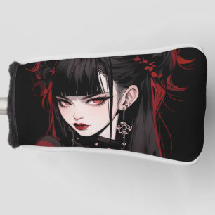 Cool Red and Black Goth Aesthetic Anime Girl Golf Head Cover