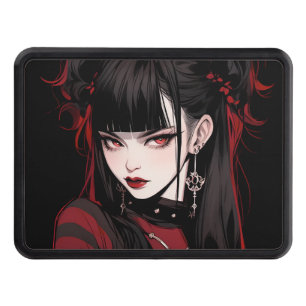 Cool Red and Black Goth Aesthetic Anime Girl Hitch Cover