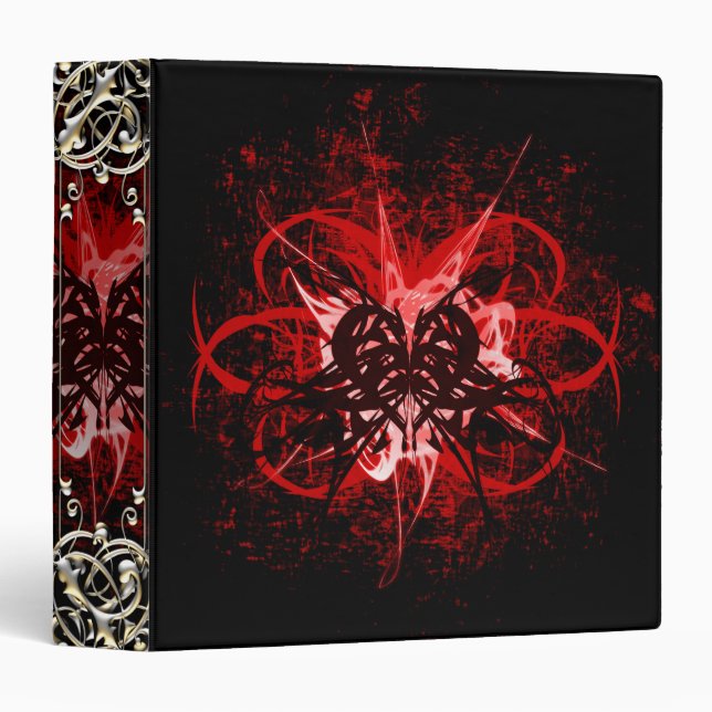 Cool Red and Black Tribal Heart Symbol Design Binder (Front/Spine)