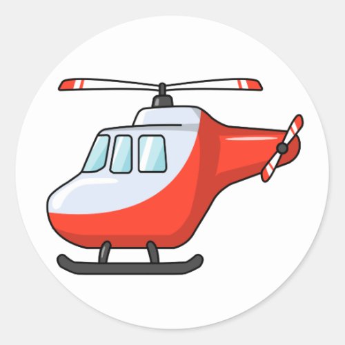 Cool Red and White Cartoon Helicopter Classic Round Sticker