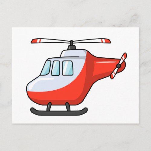 Cool Red and White Cartoon Helicopter Postcard