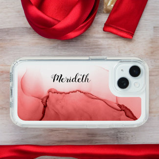 Cool Red and White Faux Alcohol Wash Monogram